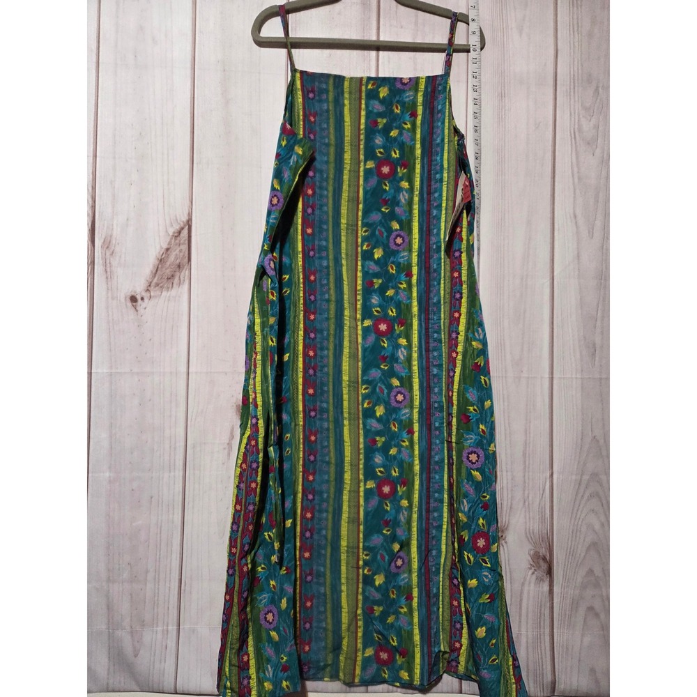 Top Secret Maxi Dress Floral Stripe Spaghetti Strap‎ Tie Waist Women L